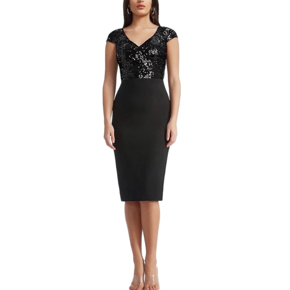 NWT Dress The Population JALEAH Black Sequin Sheath Dress Size Small $288 MSRP